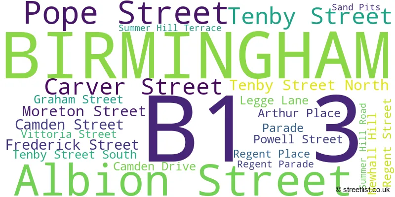 A word cloud for the B1 3 postcode
